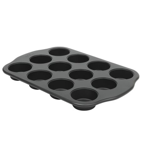 Oster Teston Platinum Collection 12-Cup Nonstick Carbon Steel Muffin Pan in Matte Black