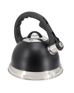 Mr. Coffee Clarefield 2.4 Quart Stainless Steel Whistling Tea Kettle in Black