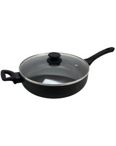 Oster Ashford 5 Quart Aluminum Saut&eacute; Pan with Tempered Glass Lid in Black